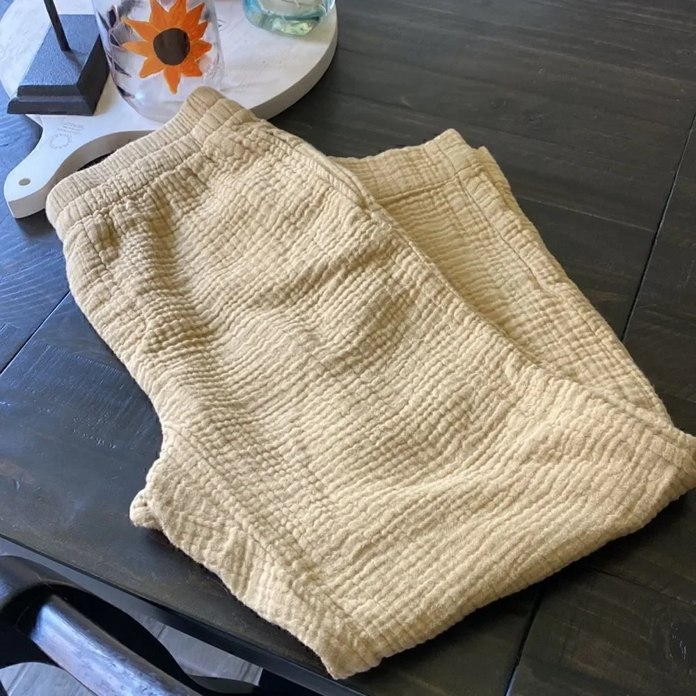Madewell Yellow Mustard Waffle Knit Pull Up Pant XS Neutral Loose Cotton Earthy